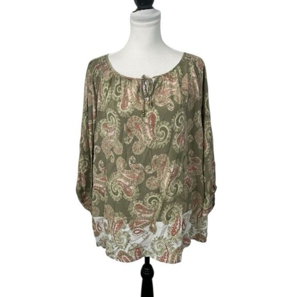 Ruby Rd Blouse Plus Sz 1X Multicolored Green Floral Paisley Whimsy Boho Peasant - Picture 1 of 11